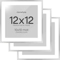 Homeforia 12x12 Silver Frame, High End Metal 12 x 12 Square Picture Frame with Mat 10 x 10 Photo, 12x12 Poster Frames Matted to 10x10 Print, 12 by 12 Hanging Frames, Tempered Glass, Wall Kit, Set of 3