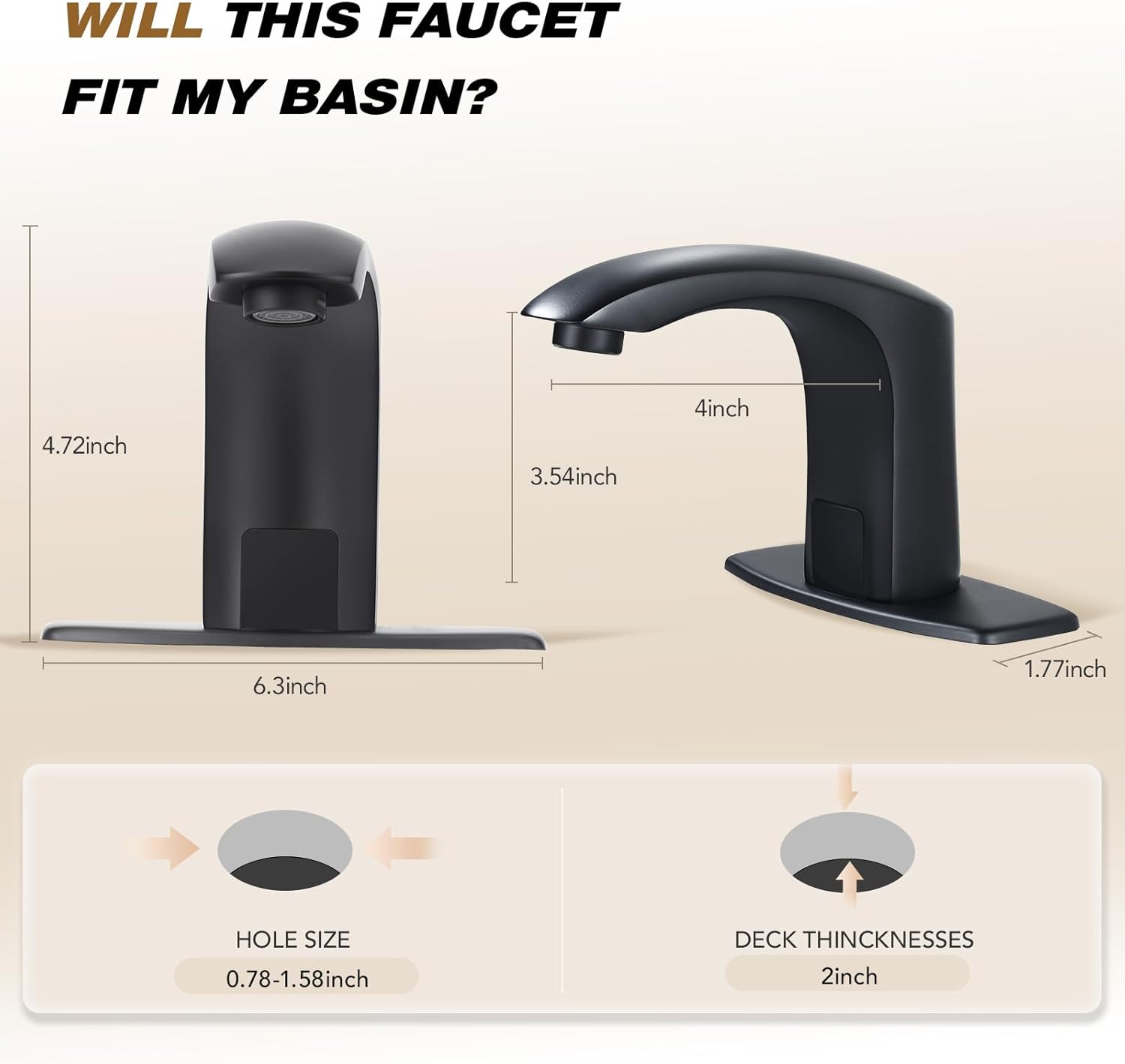 Gangang Automatic Sensor Touchless Bathroom Sink Faucet with Hole Cover Plate and Water Mixer Valve