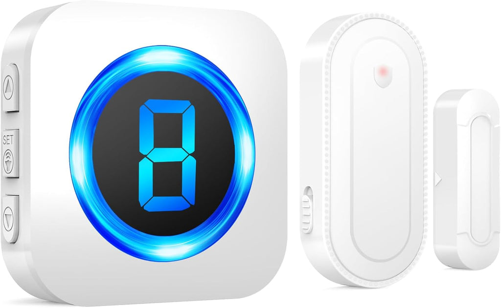 SURFOU Wireless Door Alarms Chime, 1000FT Range 55 Ringer 5 Volume, Easy to Install, IP55 Waterproof -1 Sensors 1 Receiver