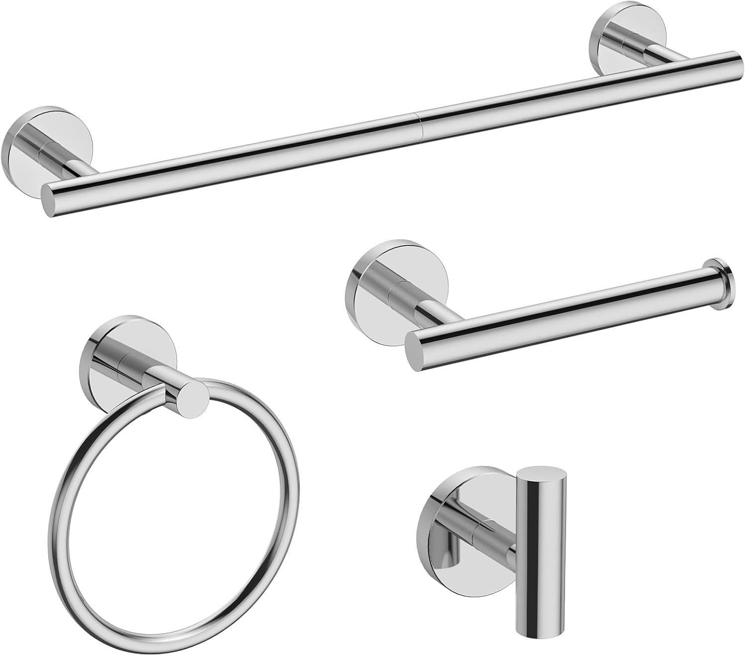 USHOWER Polished Chrome Bathroom Accessories Set, 18-Inch Towel Bar Set Wall Mounted, Durable SUS304 Stainless Steel Bathroom Hardware Set, 4-Piece