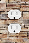 Outlet Covers Stone Textured Brown Brick Natural Stone 1 Gang Duplex Light Switch Cover Decorative Switch Plates Electrical Receptacle Faceplate Wall Plate For Farmhouse Cabin Decor