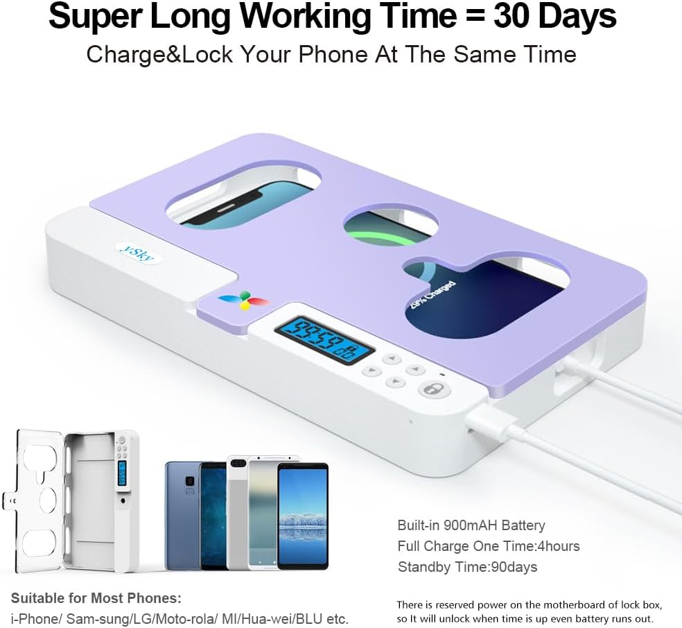 ySky Portable Phone Lock Box with Timer for iPhone and Android Phones, Self-Control Timed Phone Jail Locker to Help Kids,Students, Adults Focus Back, Unplug from Phones Boost Your Mental Wellness