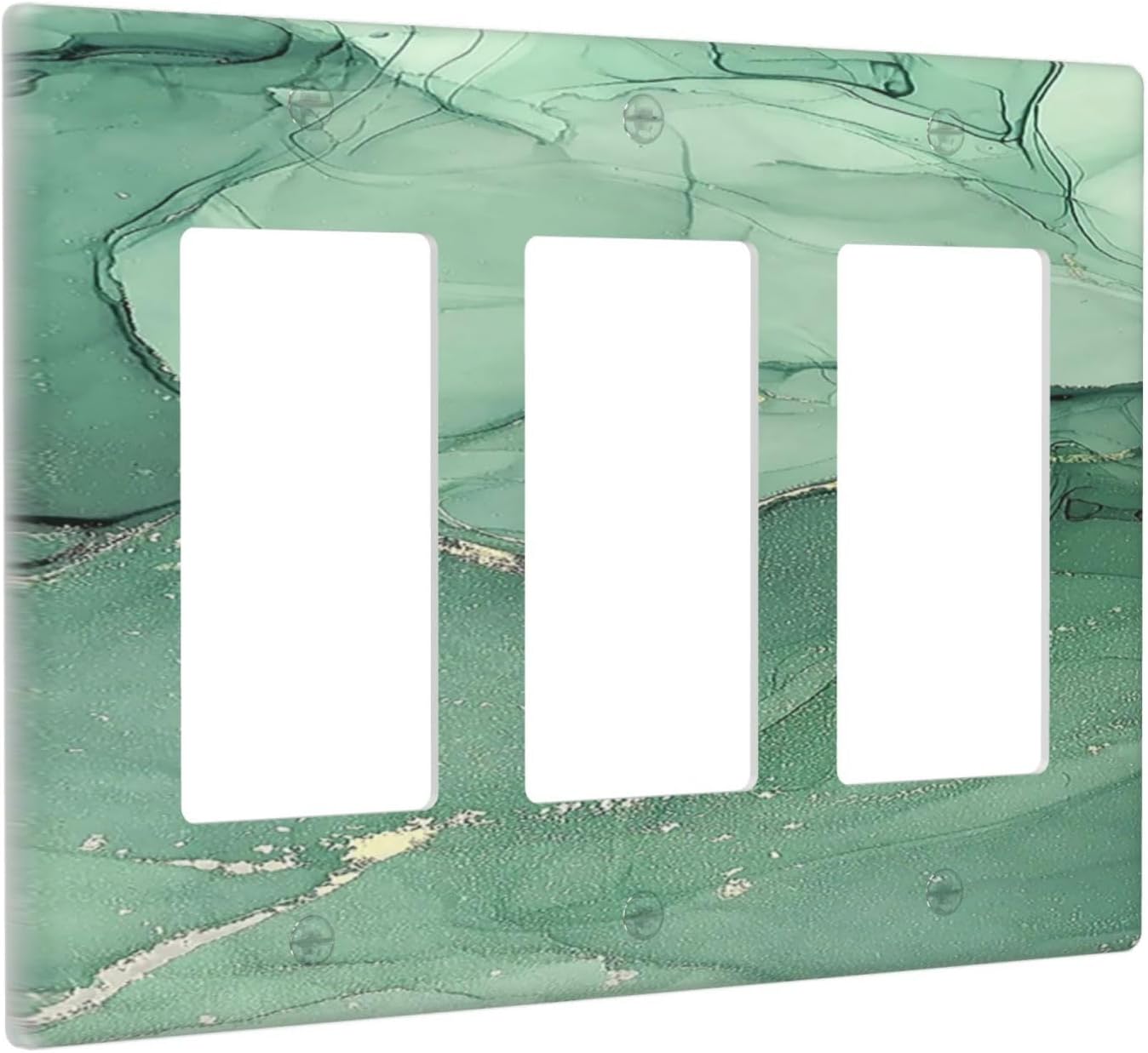 Light Switch Covers Simple Green Marble 3 Gang Rocker Electrical GFCI Decorative Triple Outlet Wall Plate Cover Switchplate for living Room Office Decor
