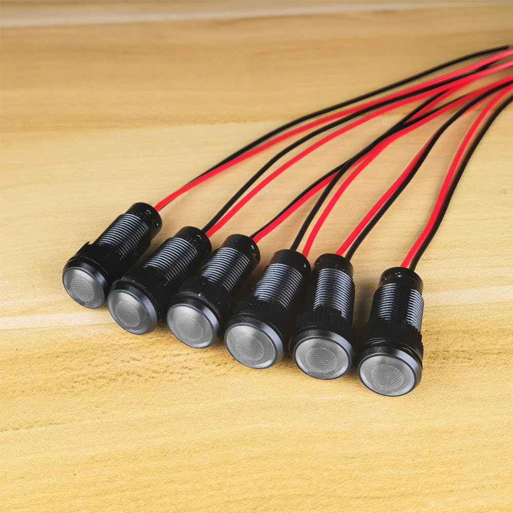 6pcs White LED Indicator Pilot Light AC/DC 12-24V Mounting Hole Size 10mm(Flame Retardant Plastic Shell)
