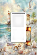 Decorative Outlet Covers Beach Ocean Lighthouse Seashells 1 Gang Single Rocker Light Switch Cover Plate Wall Plates Gfci Faceplate For Bed Room Living Room Decor
