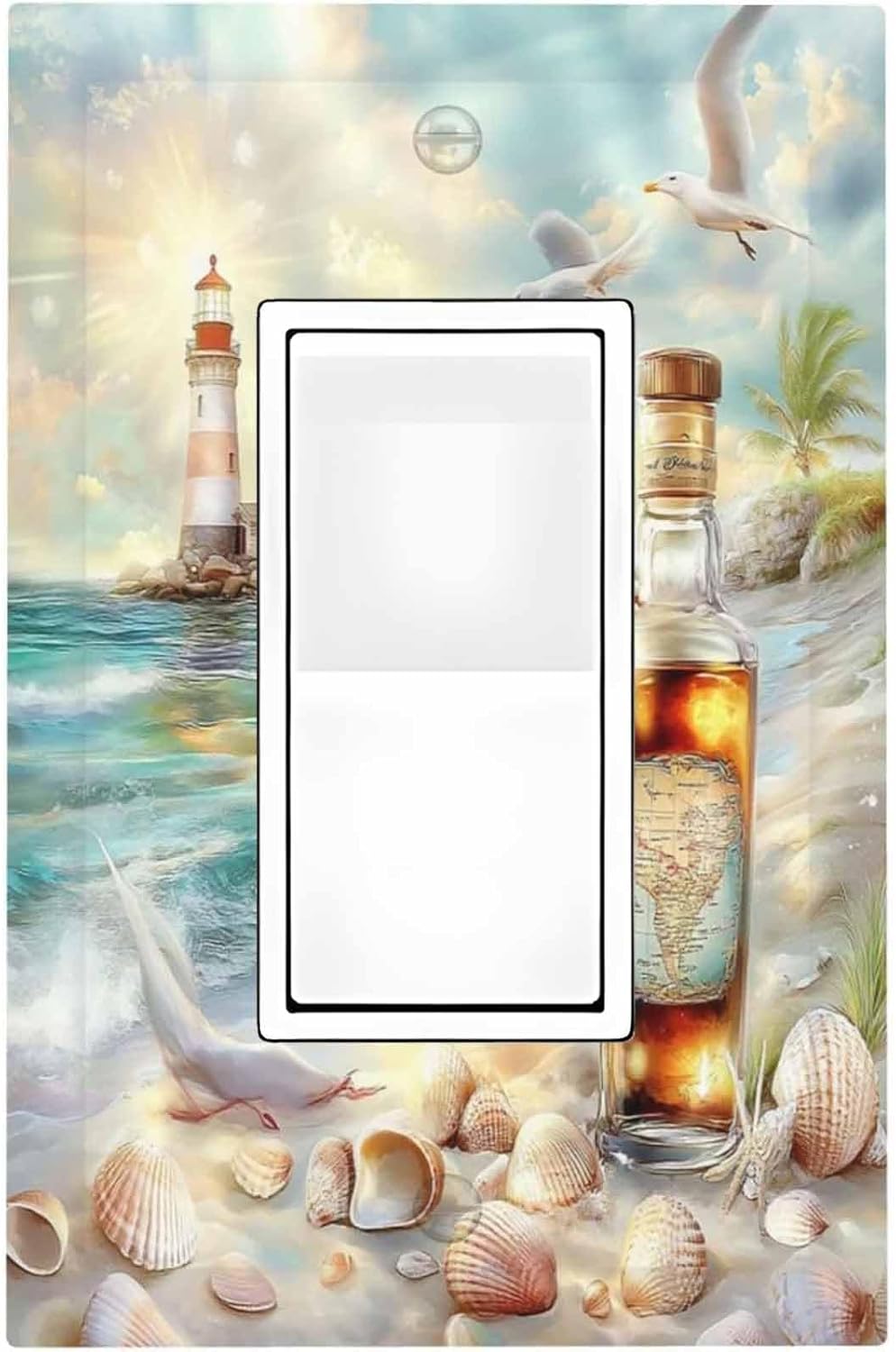 Decorative Outlet Covers Beach Ocean Lighthouse Seashells 1 Gang Single Rocker Light Switch Cover Plate Wall Plates Gfci Faceplate For Bed Room Living Room Decor