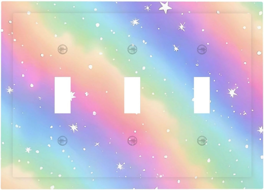 Decorative Light Switch Cover Plate Pink Blue Purple Iridescent Rainbow 3 Gang Wall Plates for Electrical Outlets Triple Toggle Switch Plate Covers Outlet Covers Faceplate for Bedroom Decor