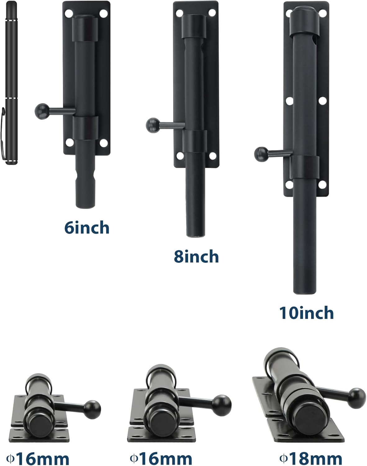 Alise 10 inch Barrel Bolt Latch,Slide Bolt Latch,Heavy Duty Solid SUS304 Stainless Steel Slide Lock for Wooden Fence,Barn Door,Interior or Outdoor Door Matte Black MS9200-B