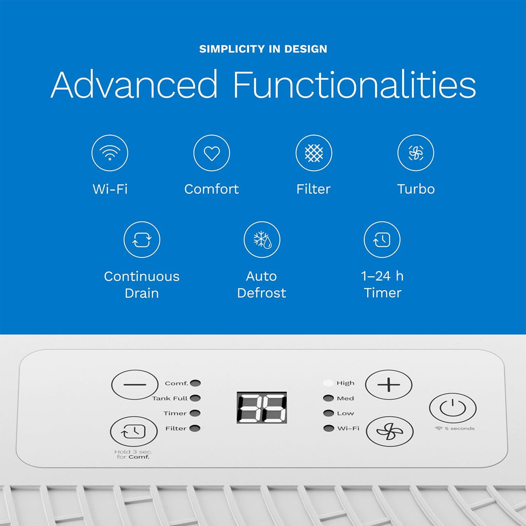 hOmeLabs Dehumidifier - Advanced Humidity & Moisture Control, Quiet, Efficient, Auto Shut-off, Ideal for Home, Basement, Office - 4,500 Sq Ft Wi-Fi (32 Pint MAX 80 Pint at 95°F, 90% RH)