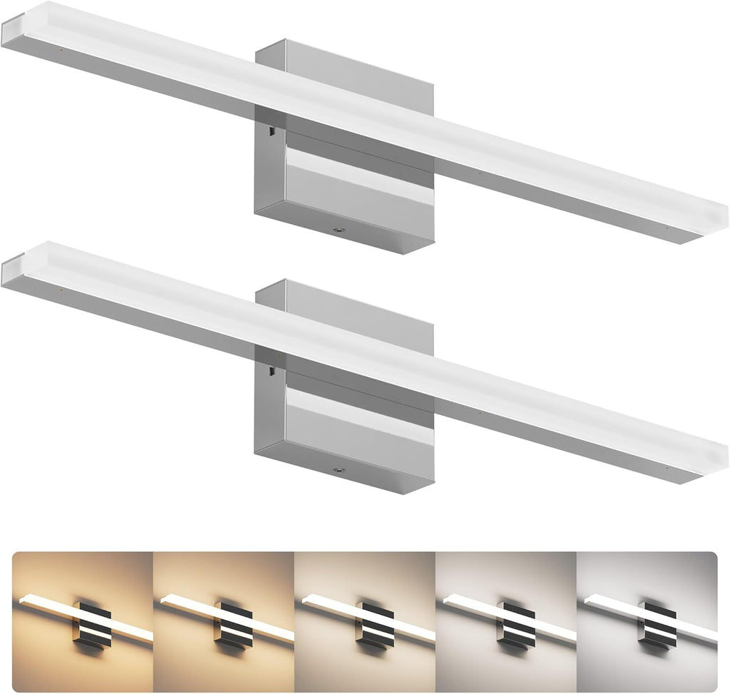 ZAGO 24 Inch Bathroom Linear Vanity Light Fixtures Over Mirror - LED Modern Wall Mounted Adjustable Hardwired Picture Lighting Bar with 5CCT Switchable, ETL & Damp Rated, Chrome, 2 Packs