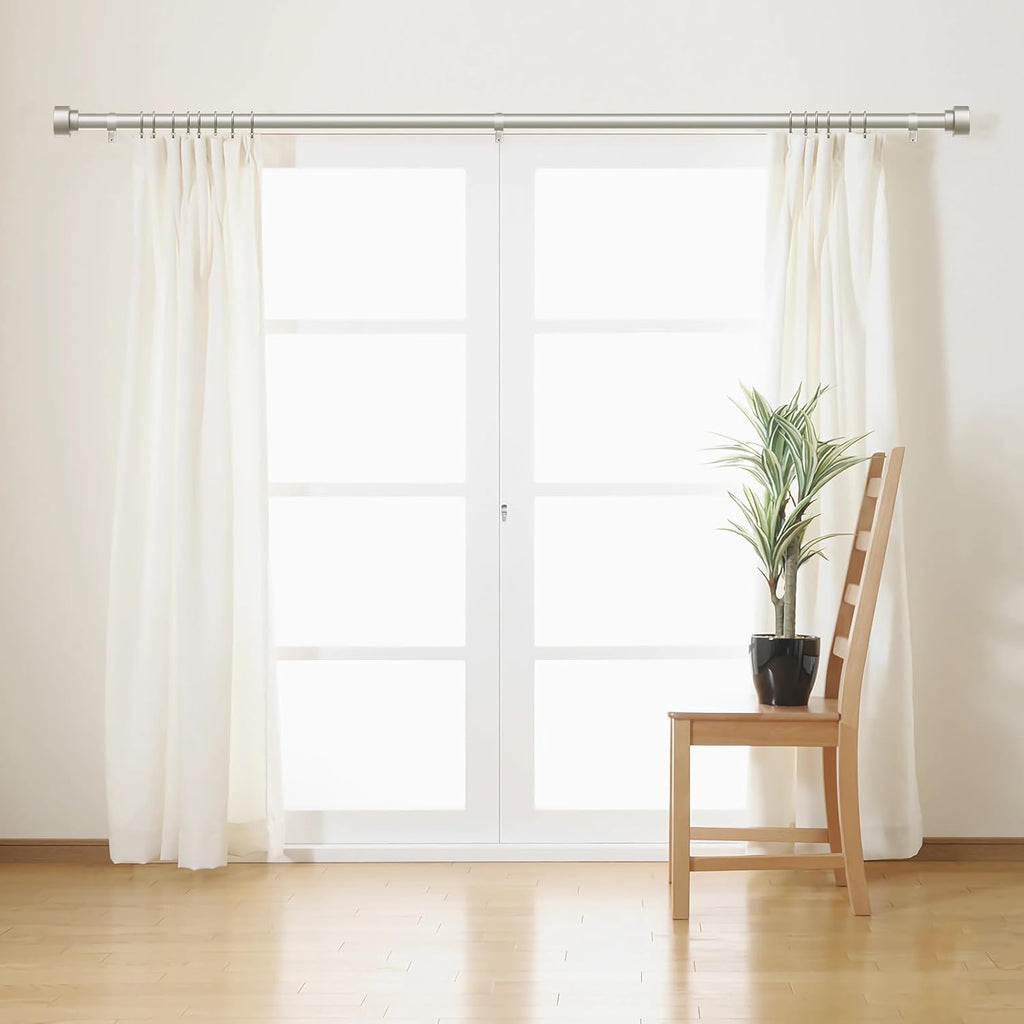 Curtain Rods for Windows 32 to 170, 1 Inch Adjustable Heavy Duty Long Window Outdoor Curtain Rod for Patio, Drapery Rods with Simple End Caps, Size 32"-170", Brushed Nickel