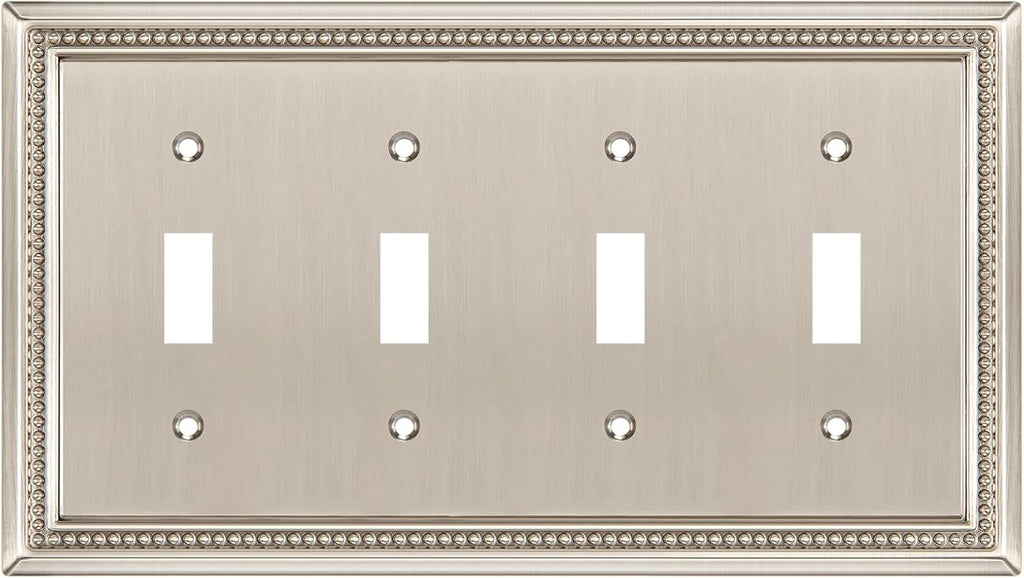 Henne Bery Sunken Pearls Heavy Duty Decorative Wall Plate Switch Plate Outlet Cover (Quad Toggle, Satin Nickel)