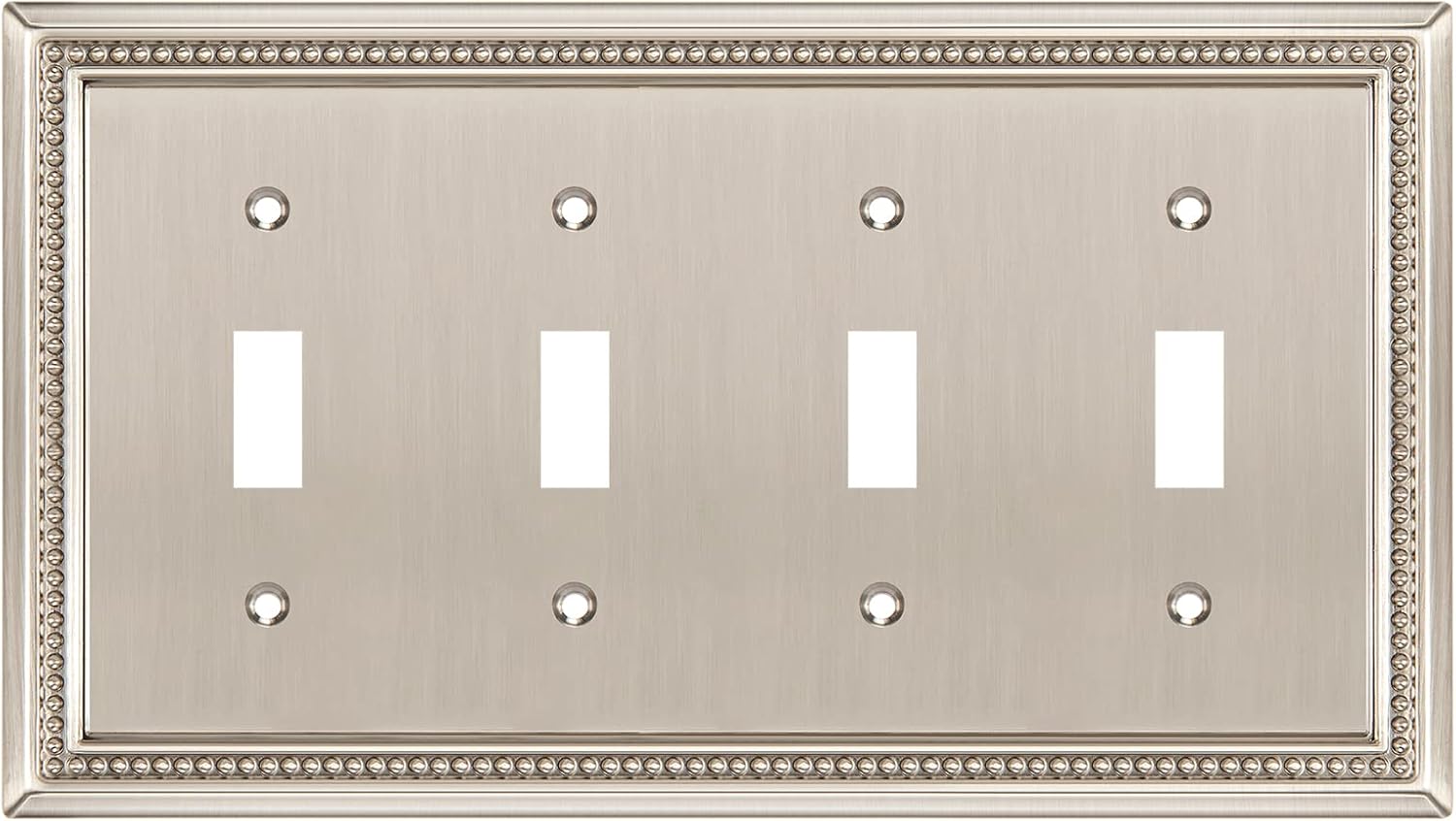 Henne Bery Sunken Pearls Heavy Duty Decorative Wall Plate Switch Plate Outlet Cover (Quad Toggle, Satin Nickel)
