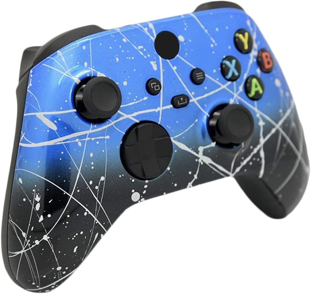 Hand Airbrushed Fade Custom Controller Compatible with Xbox Series X/S & Xbox One (Series X/S Blue & Black Fade W/Silver Splatter)