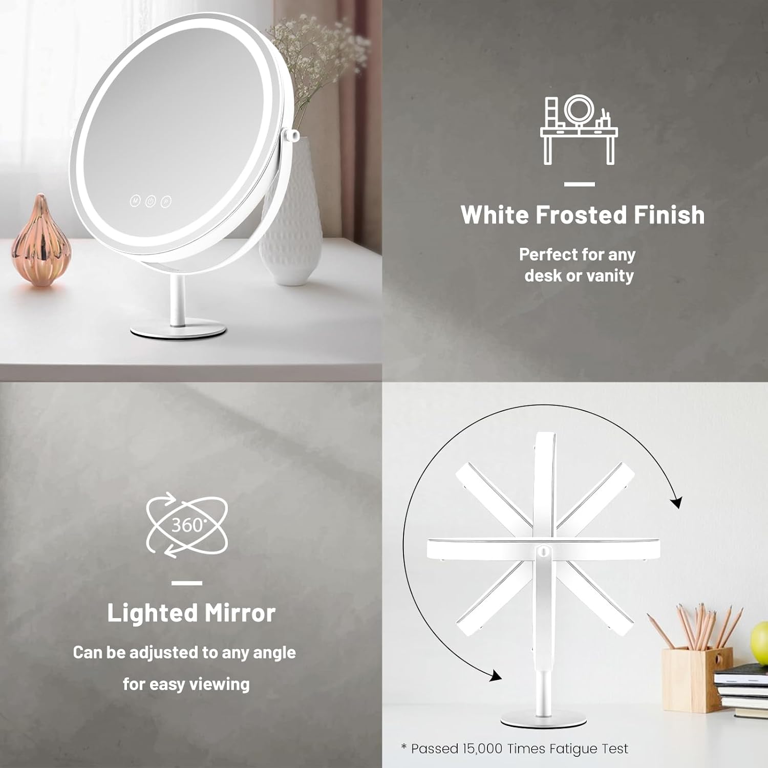 Makeup Mirror with Lights, Lighted Makeup Mirror with Magnification, 1x/10x, Large Round Vanity Mirror with Stand, 3 Color Modes, Brightness Adjustable, Smart Touch Control, 13 Inches Diameter