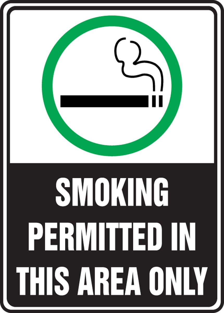 Accuform MSMK538VA Aluminum Safety Sign, Legend "SMOKING PERMITTED IN THIS AREA ONLY" with Graphic, 10" Length x 7" Width, Green/Black on White