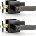 Probrico Privacy Gunmetal Black Door Handles for Bedroom Bathroom, 2 Pack Grey Interior Reversible Lever with Lock