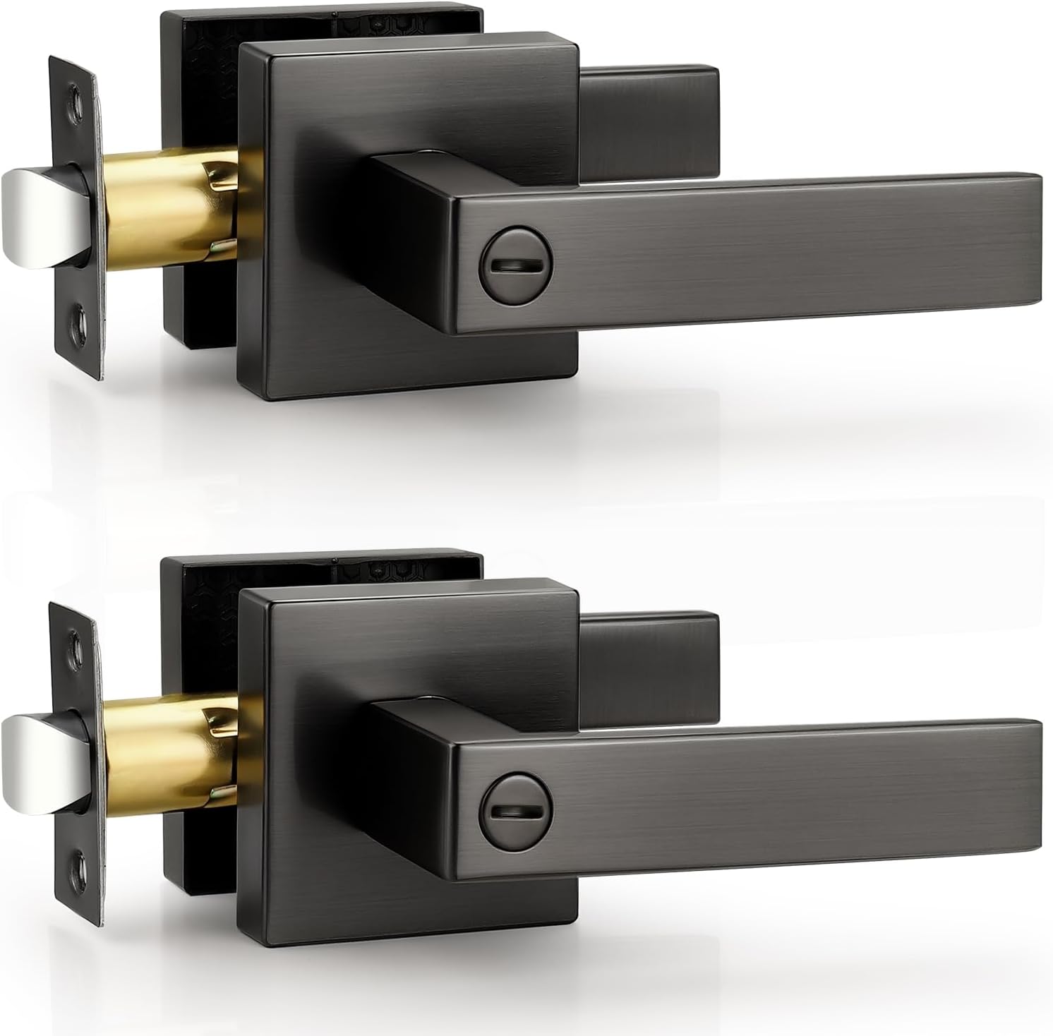 Probrico Privacy Gunmetal Black Door Handles for Bedroom Bathroom, 2 Pack Grey Interior Reversible Lever with Lock