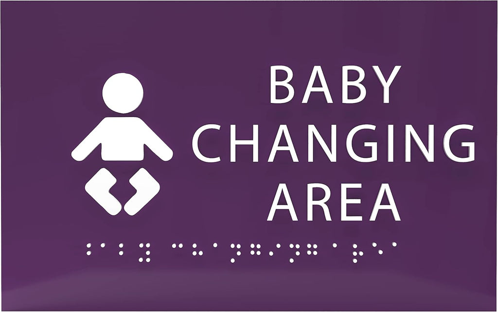 6" X4" Baby Changing Area Sign | Tactile Graphics Grade 2 Braille Text Baby Care Sign| ADA Compliant Wall Mount Plastic Restroom Sign for Hospital, Offices, Clinics and Apartments