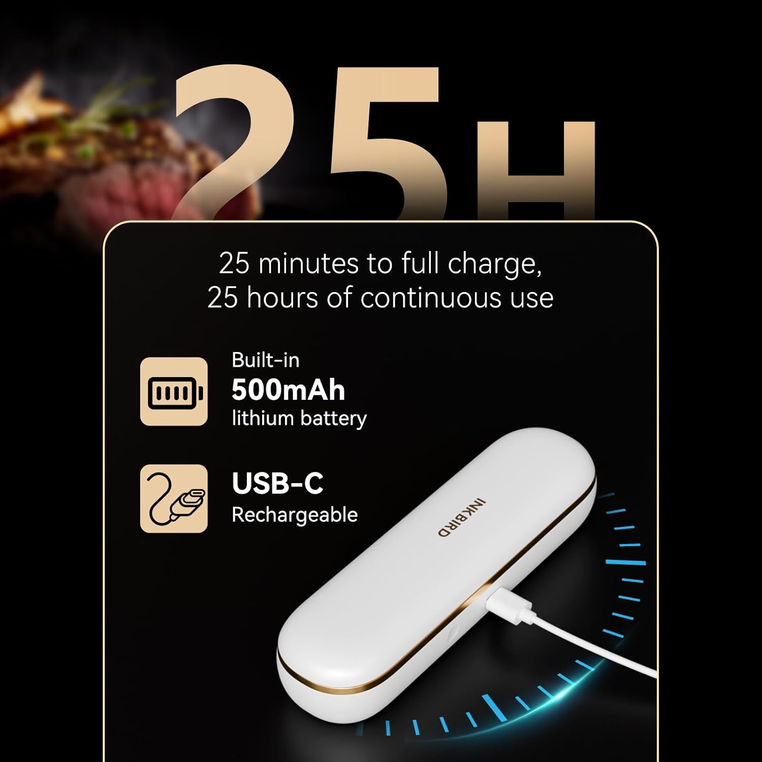 INKBIRD Wireless Meat Thermometer INT-11S-B, Bluetooth 5.4 Thermometer with Ultra-High Detection Accuracy of ±0.5°F, 5 Sensors in 1 Probe Smart Meat Thermometer for Grills, Ovens, Smokers, Air Fryers
