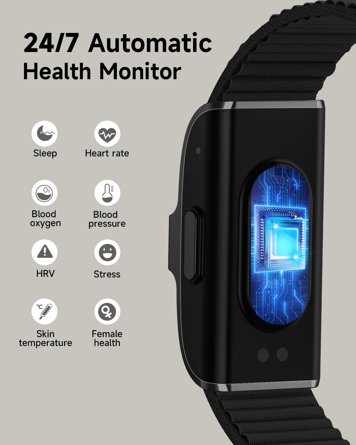 Health Fitness Tracker, Wearable Activity Step Tracker for Men Women, All-Day Sleep/Heart Rate/ SpO2/ Stress/Blood Pressure Monitor, IP68 Multiple Sports Modes Watch, Free App for Android iPhone