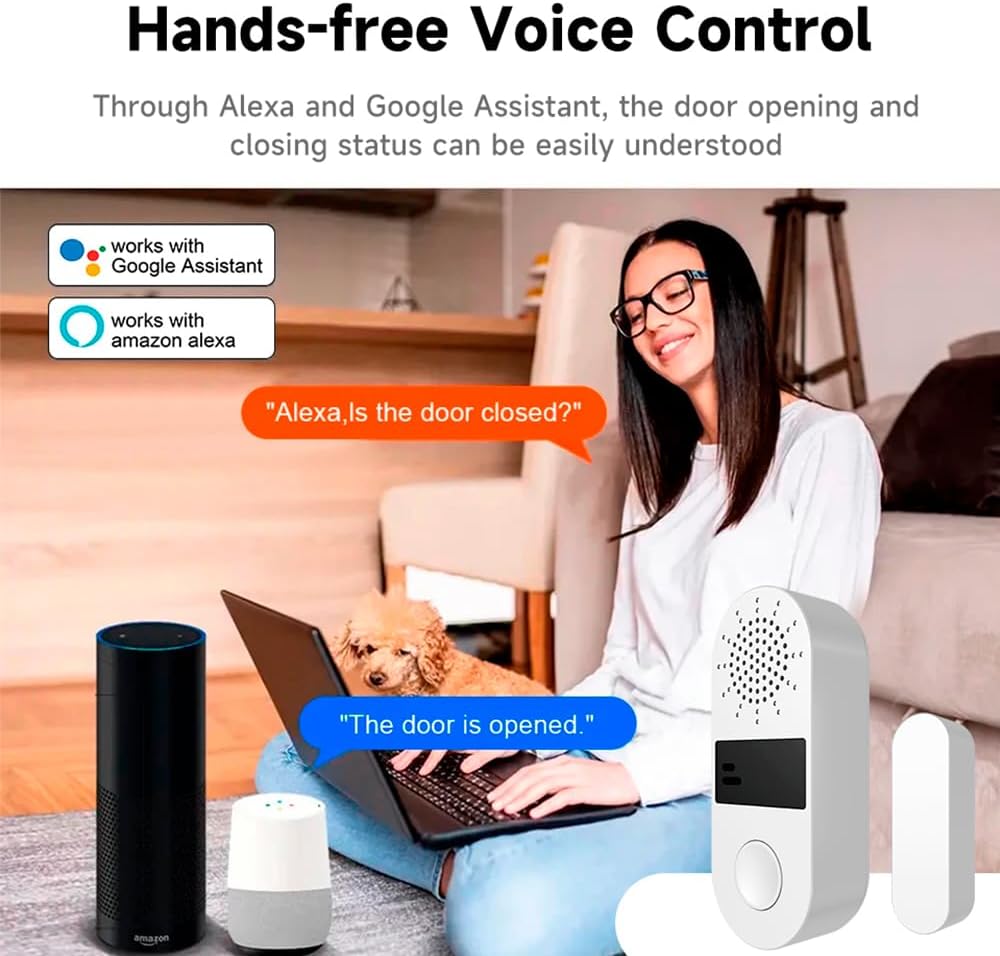 Tuya Door&Window Alarm, 130dB Door and Window Sensor for Home Security/Kid Safety/Pool Safety, 2.4GWifi Door Sensor with Alarm Light Compatible with Smart Life &Tuya Smart (1)
