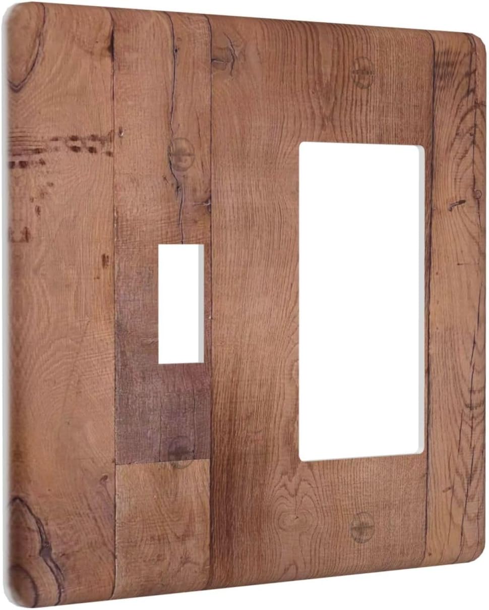 Rustic Brown Dark Wood Texture Printing Outlet Covers 1 Toggle 1 Rocker Combination Decorative Wall Plate Electrical Switch Plates Light Switch Cover Plate For Farmhouse Cabin Decor