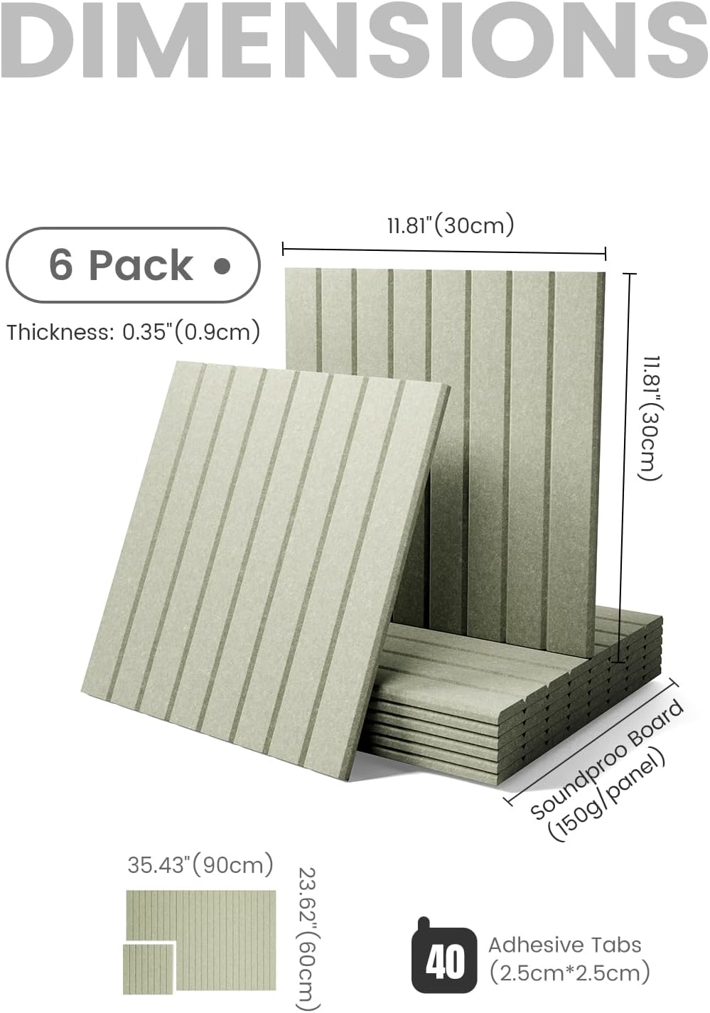 Large Felt Bulletin Board 36" x 24" Cork Board Alternative-6 Pack with 40 Safe Removable Adhesive Tabs, Cork Boards for Walls Cork Board for Home Office Classroom Pin Board (Sage)
