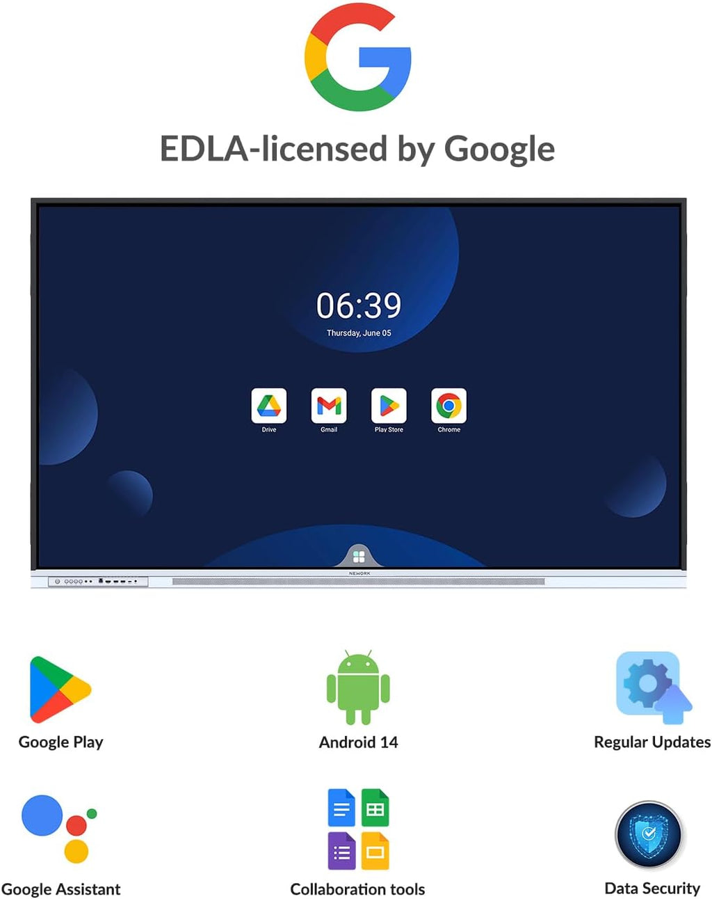 75 Inch 4K Smart Board - Google EDLA-Certified Interactive Whiteboard, Android 14, 50-Point Touch, Wireless Casting - Digital Whiteboard for Classrooms & Hybrid Offices (Board Only)
