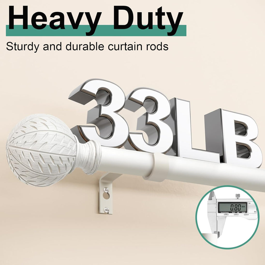 Antique White Ball Curtain Rods for Windows 72 to 144 Inch,1 Inch Heavy Duty Adjustable Curtain Rod,Boho Decorative Drapery Rods Set with Brackets,Size:36''-150''