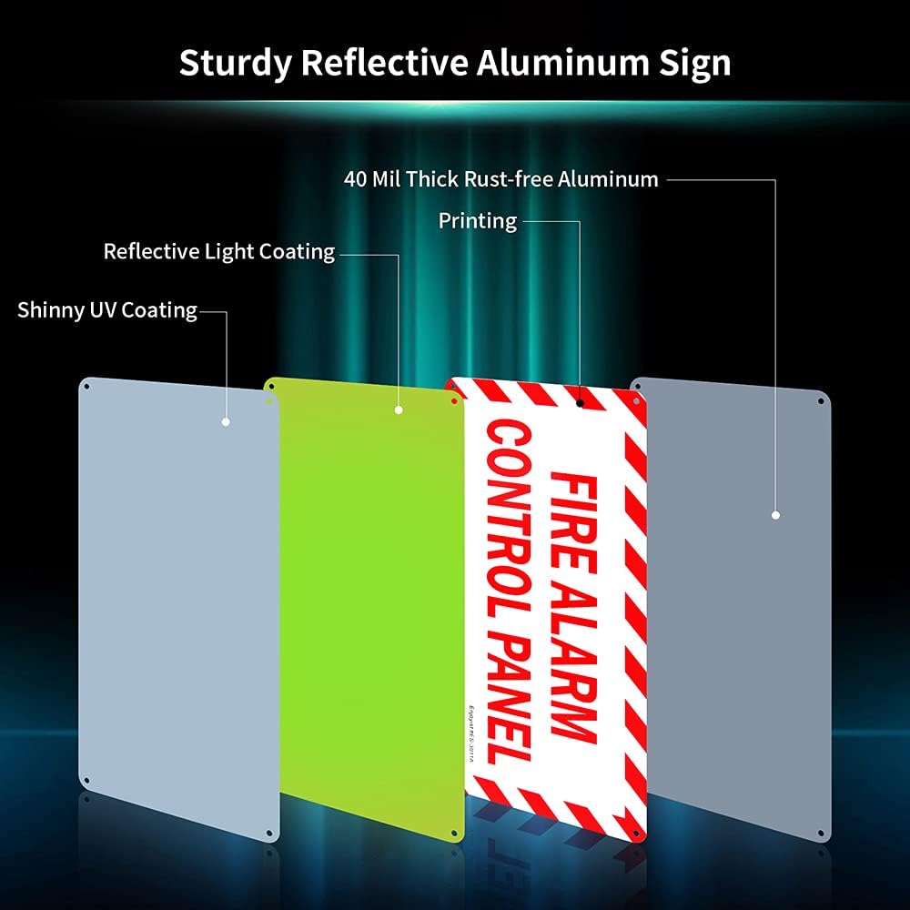 2-Pack Fire Alarm Control Panel Sign， 12"x 6" .04" Aluminum Reflective Sign Rust Free Aluminum-UV Protected and Weatherproof