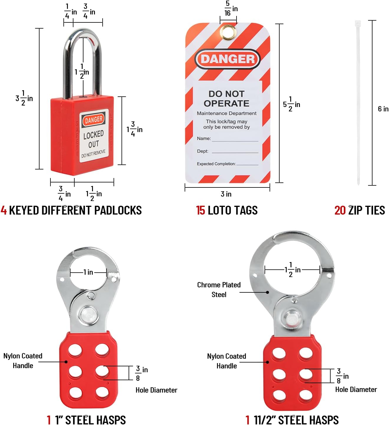 Lockout Tagout Kit Electrical Loto 33Pcs - Safety Padlocks Clamp-On Circuit Breaker Lockout, Group Lockout Hasps, Lockout Tag, Universal Multi- Pole Breaker and Red Carrying Bag
