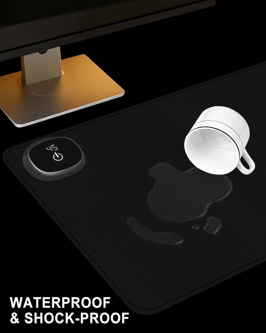 Heated Desk Pad, 31.5" x 13" Leather Non-Slip Warm Desk Pad, Large Mouse Mat with 3 Levels Heating & 3 Hours Auto Shut-Off, Hand and Foot Warmer for Office, Home, Black