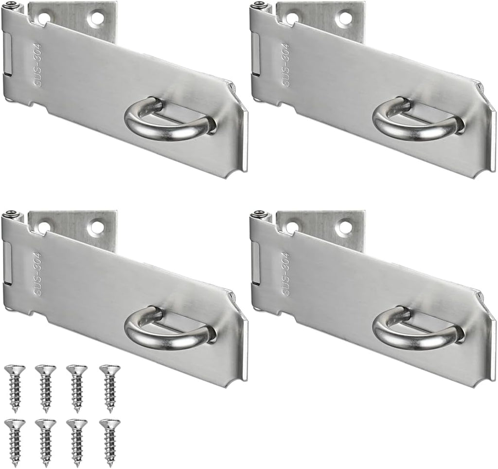JQK Door Hasp Latch Lock, 5 Inch Stainless Steel Safety Packlock Clasp, Brushed Finish 4 Pack, DL130-BN-P4