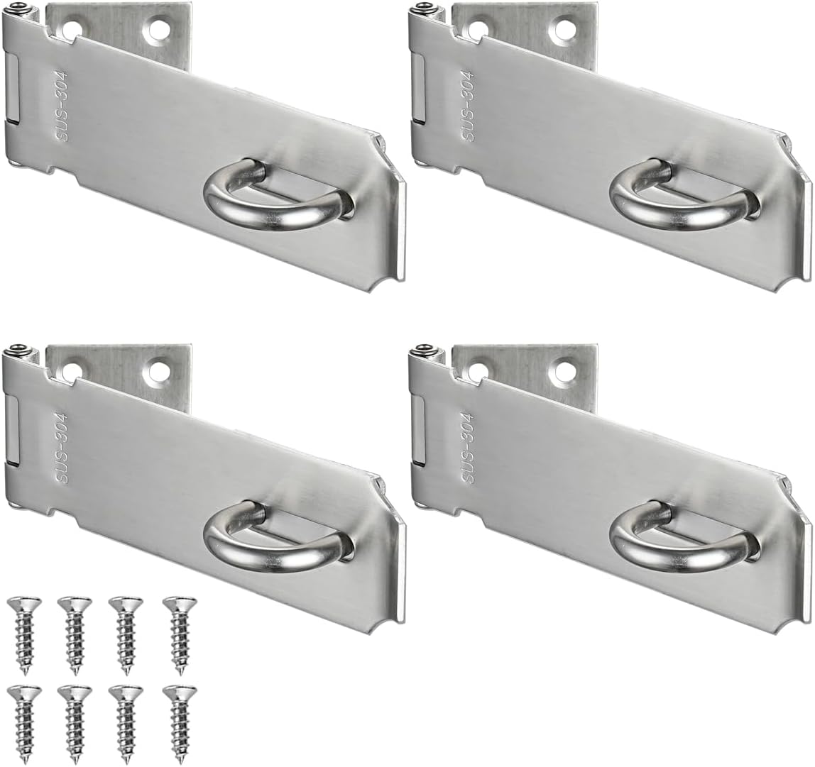 JQK Door Hasp Latch Lock, 5 Inch Stainless Steel Safety Packlock Clasp, Brushed Finish 4 Pack, DL130-BN-P4
