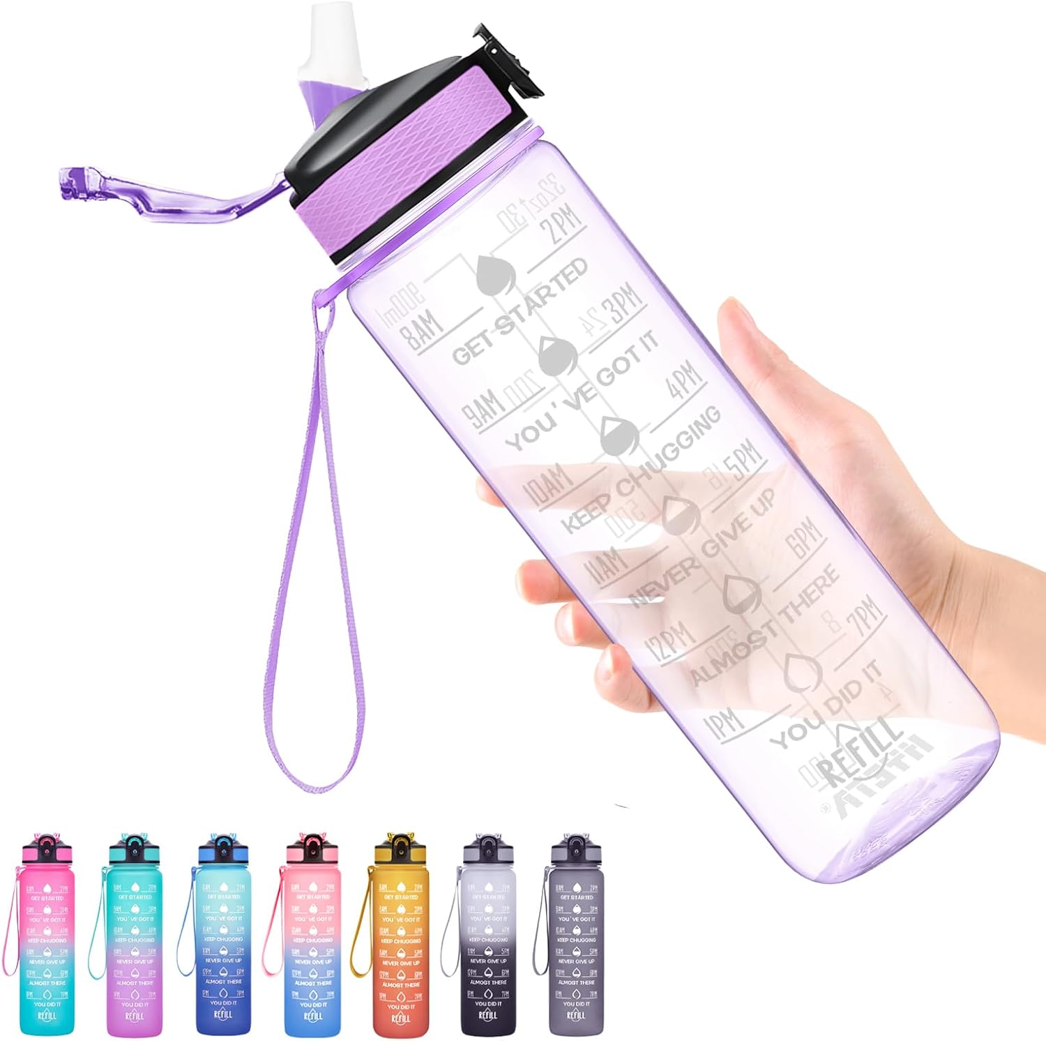 Hyeta 32 oz Water Bottles with Times to Drink and Straw, Motivational Water Bottle with Time Marker, Leakproof, Drinking Sports Water Bottle for Fitness, Gym and Outdoor