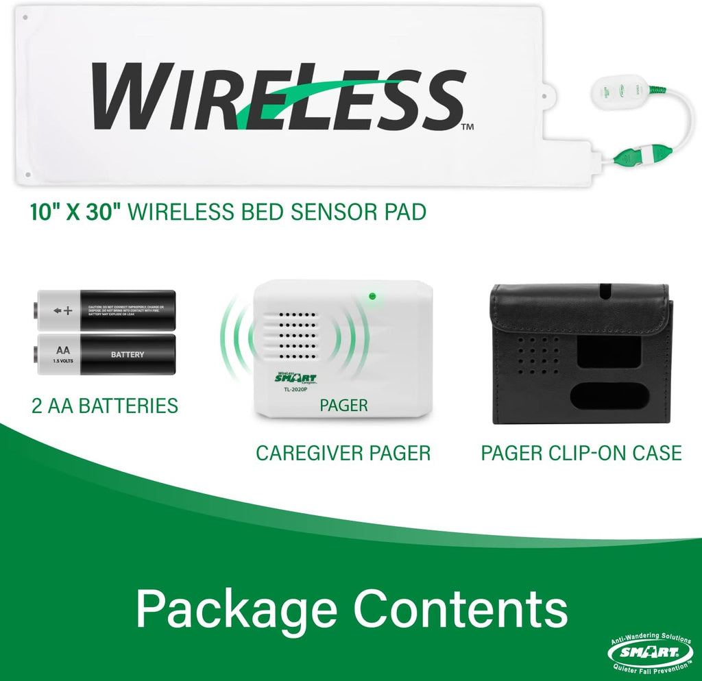 Smart Caregiver Bed Exit Alarm with Wireless Pager - Early Alert Fall Prevention for Seniors and Elderly - Weight Sensing Bed Pad Alerts Caregiver When They Get Up - USA Company and Customer Service