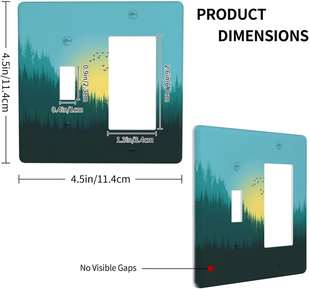 Green Forests And Birds Sun Woodland Outlet Covers 1 Toggle 1 Rocker Combination Light Switch Cover Plate Decorative Wall Plate Electrical Switch Plates for Bedroom Bathroom Decor
