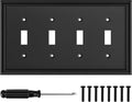 Black Modern Decorative Wall Plate Light Switch Cover Decorator Outlet Covers Rocker Switch Plates Bamboo Fiber Material Wall Plates for Kitchen Bathroom (4 Gang Quad Toggle-1 Pack)