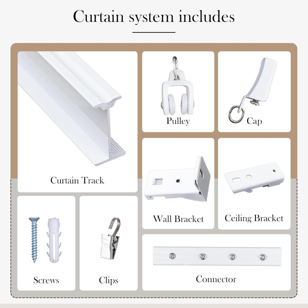 Flexible Ceiling Curtain Tracks, Ceilings Track for Curtains, Aluminum Curtains Track Ceilings Mount,Wall Mount Curtain Rail, Ceiling Curtain Rod, Sliding Curtain Tracks with Clips (White 24FT)