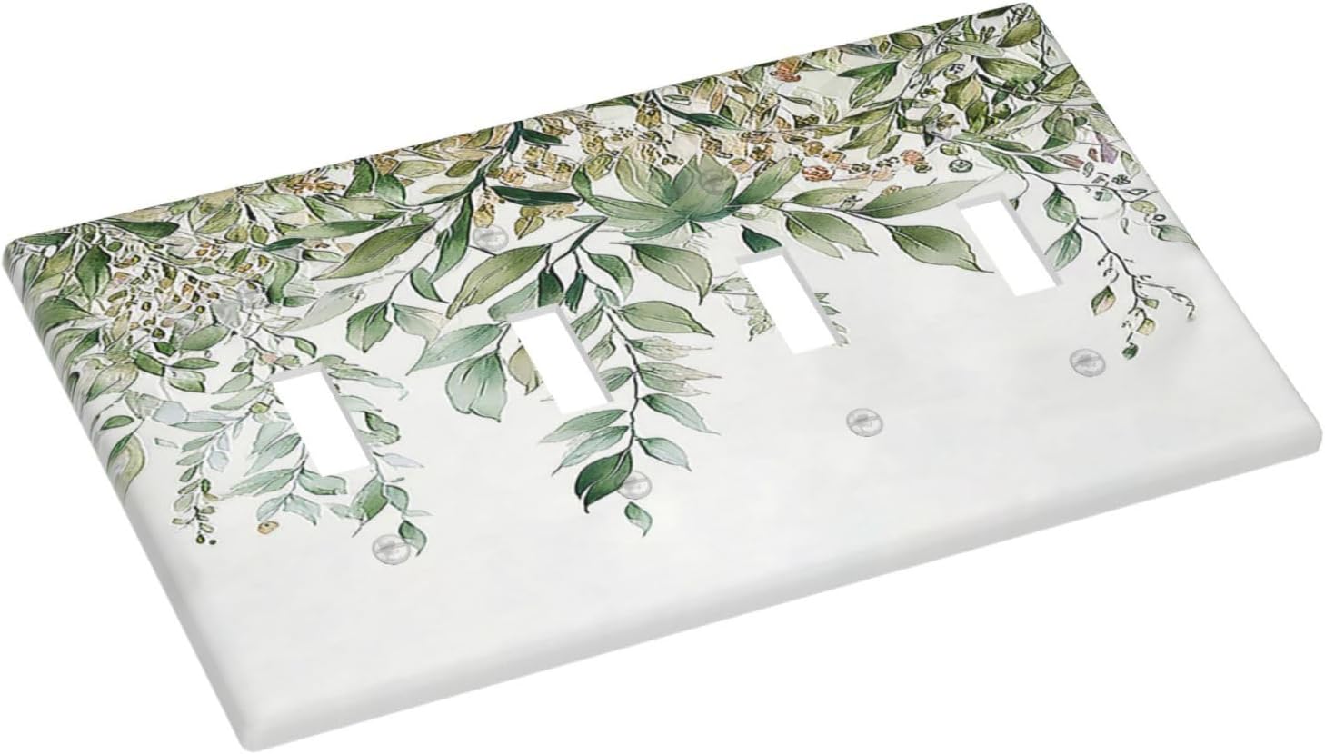 Light Switch Covers Sage Green Eucalyptus Watercolor Plant Leaves Quad Toggle Electrical Faceplate 4 Gang Wall Plate Decorative Switch Plates for Bedroom Bathroom Decor