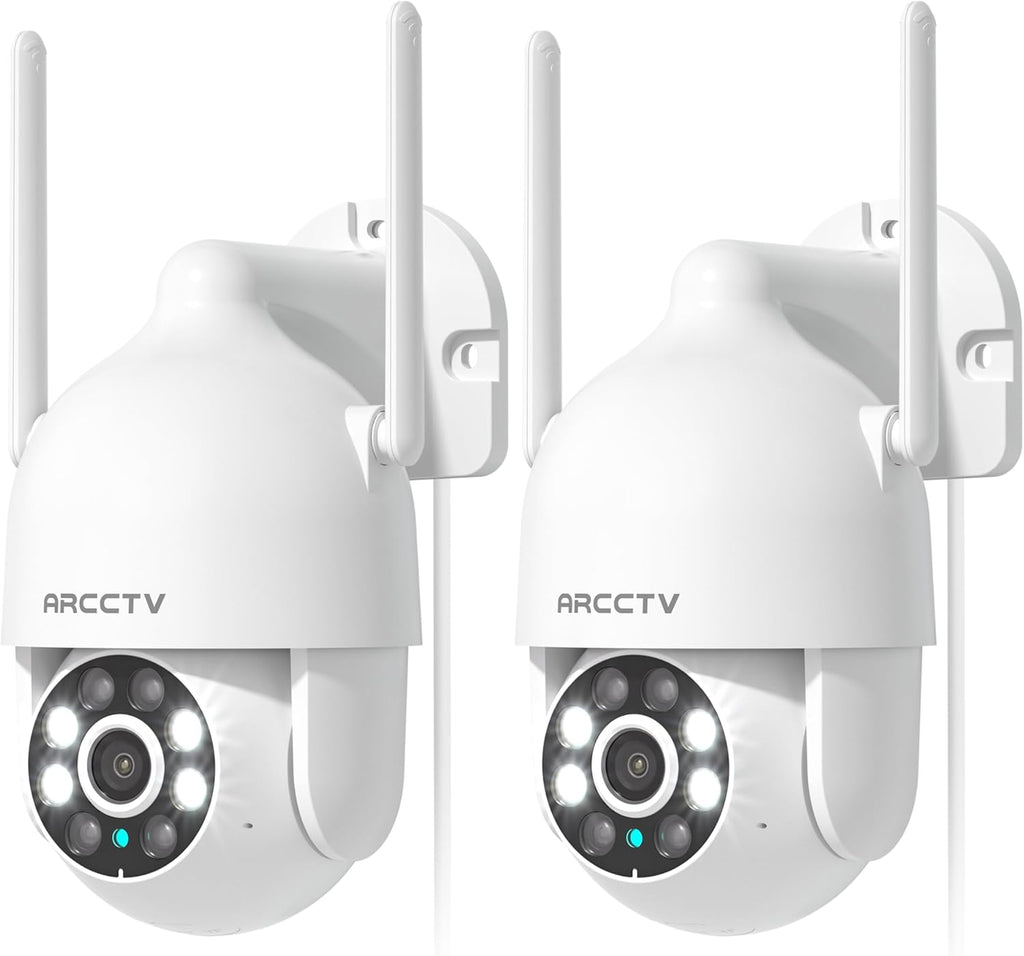 2K Security Cameras Outdoor, 360°Pan-Tilt View 2.4G/5G WiFi Security Camera with Motion Tracking, Spotlight & Siren, 2-Way Audio, Full Color Night Vision, Waterproof (2 Pack)
