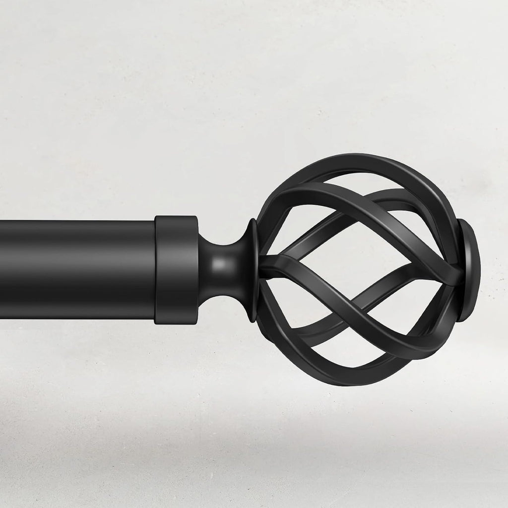 Curtain Rods for Windows 66 to 120, 1 Inch Adjustable Decorative Long Black Curtain Rod with Twisted Cage End, Modern Heavy Duty Outdoor Drapery Rods for Patio, Telescoping Splicing, Size 32"-120"