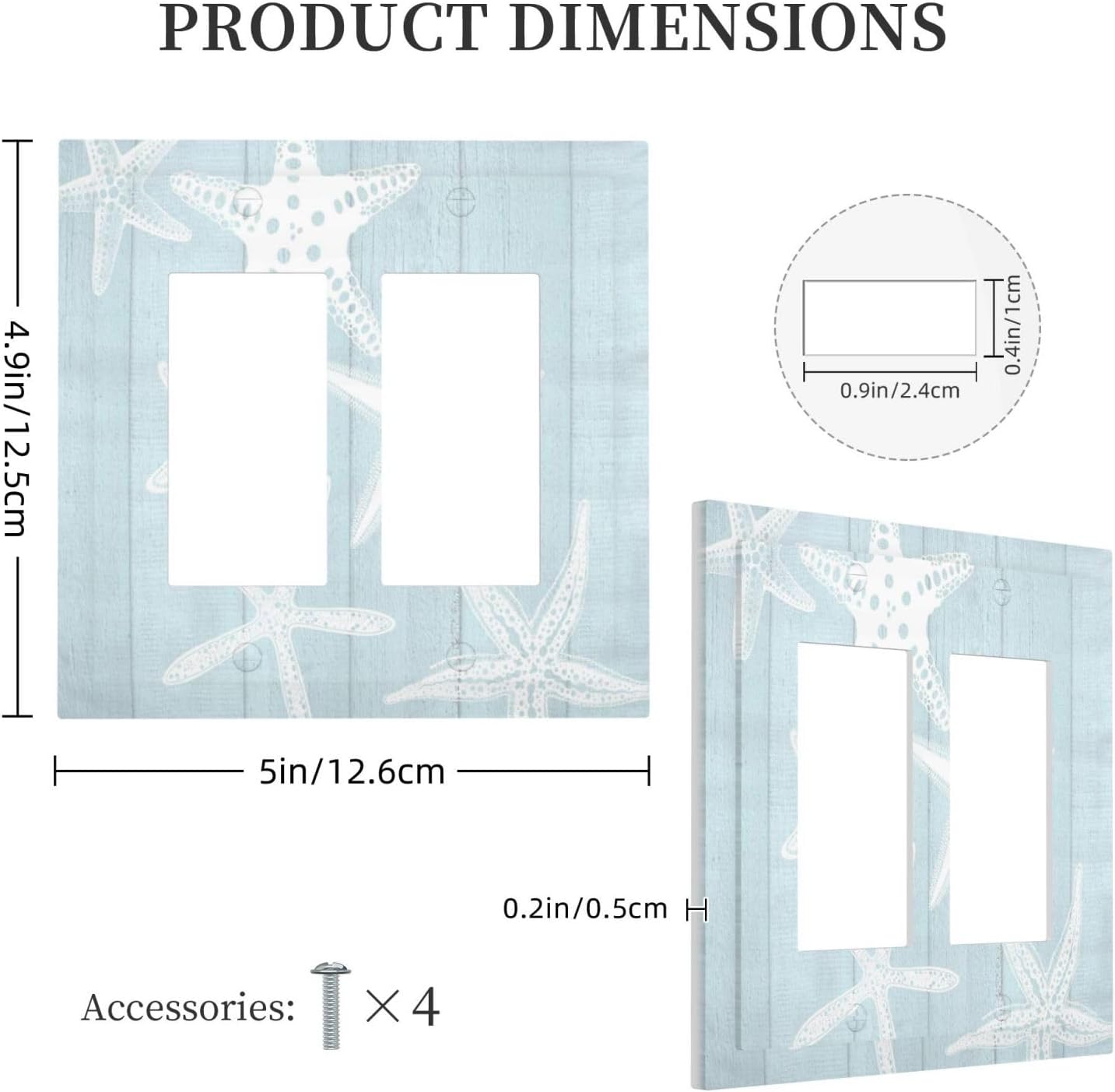 Beach Starfish Vintage Wood Rustic Country Ocean Decorative Outlet Covers 2 Gang Double GFCI Rocker Electrical Wall Panels Light Switch Cover Plate for Farmhouse Kids Room Decor
