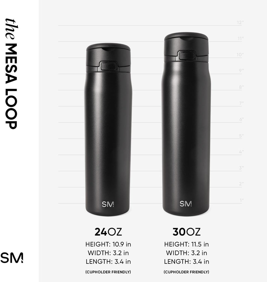 Simple Modern Mesa Loop Water Bottle with Covered Straw and Handle | 30oz Cup Holder Friendly Insulated Stainless Steel Bottles for Travel, Sports and School | Rose Stripes