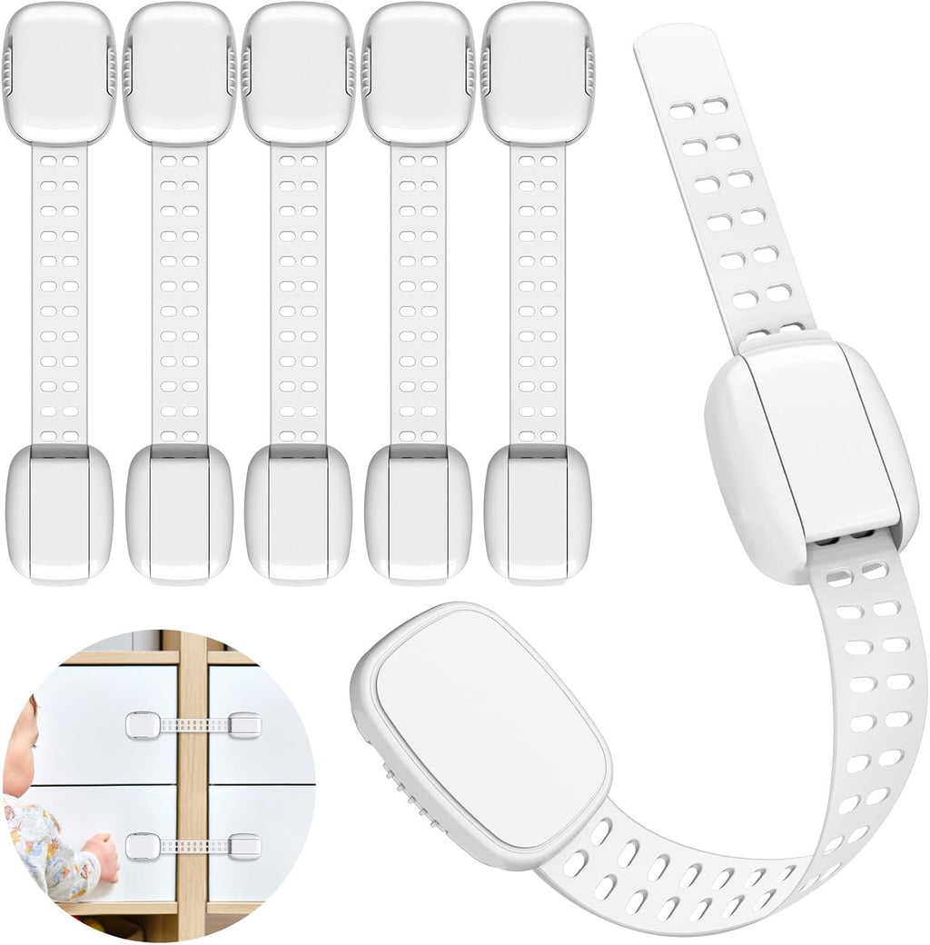 6 Pack Baby Proofing Cabinet Locks, Child Safety Locks with Adjustable Strap Latches for Cabinets and Drawers,Door,Dishwasher,Fridge,Toilet Seat,Cupboard,Trash Can,Washer (White)