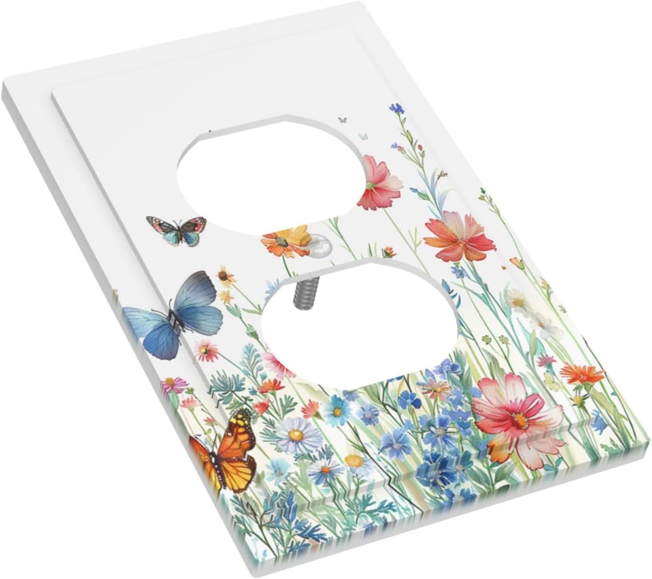 Decorative Outlet Covers Rustic Wildflower Blue Pink Floral Butterfly 1 Gang Duplex Light Switch Cover Plate Unique Wall Plates for Electrical Outlets Switch Plate Covers for Bedroom Decor