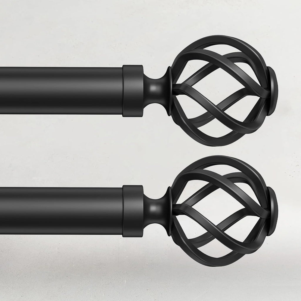 2 Pack Curtain Rods for Windows 48 to 84, 1 Inch Adjustable Decorative Black Curtain Rod with Twisted Cage End, Modern Heavy Duty Drapery Rods for Bedroom, Telescoping Splicing Structure, Size 32"-90"
