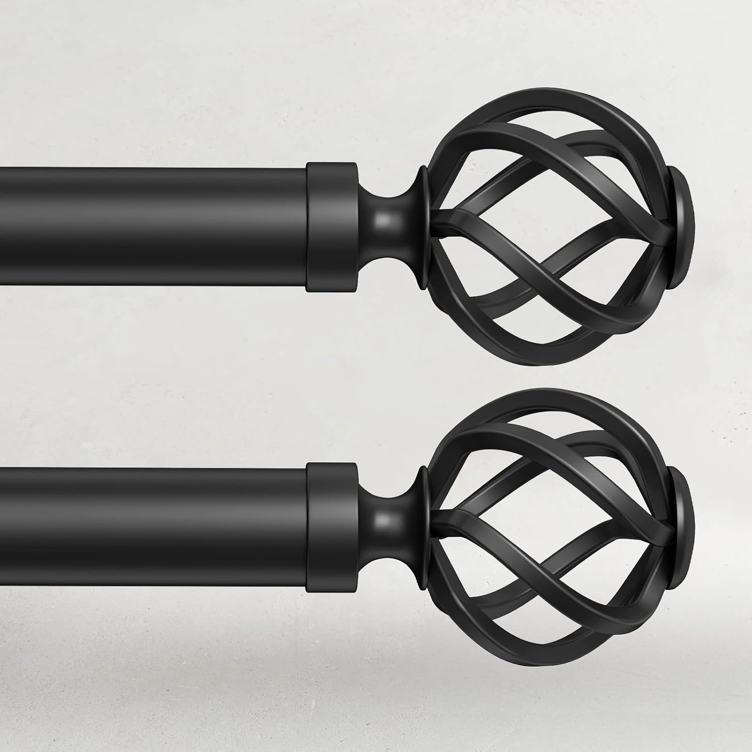 2 Pack Curtain Rods for Windows 48 to 84, 1 Inch Adjustable Decorative Black Curtain Rod with Twisted Cage End, Modern Heavy Duty Drapery Rods for Bedroom, Telescoping Splicing Structure, Size 32"-90"