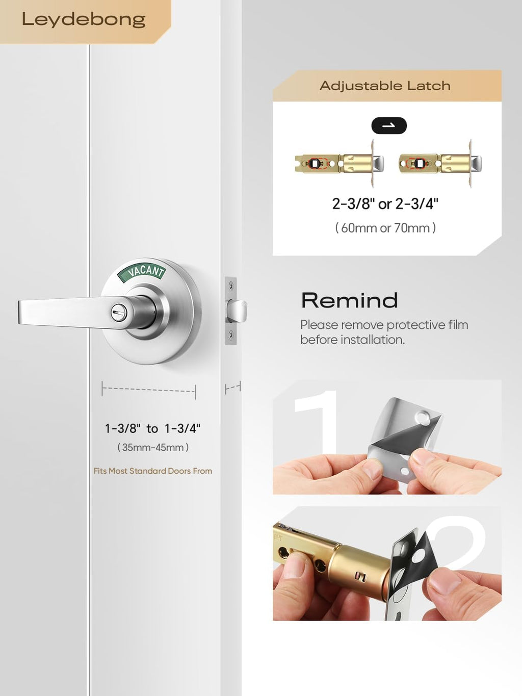 Leydebong Bathroom Privacy Indicator Handle Lock, Large in-USE or Vacant Indicator, Commercial Grade Bathroom Door Lock Handle with Occupancy Indicator